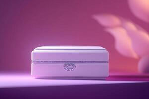 A white box sitting on a pink background photo