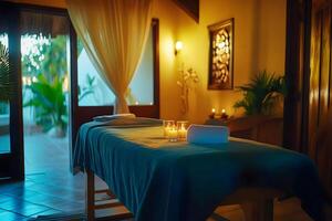 Relaxing spa retreat with massage table photo