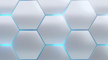 3d Abstract white hexagon pattern background with blue light glow stripe, concept technology video