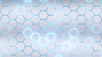 3d Abstract white hexagon pattern background with blue light glow stripe, concept technology video