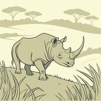 A rhino standing in the grass with a grassy background vector