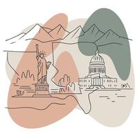 A drawing of the us capitol building and the statue of liberty vector