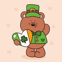 St Patricks day party with teddy bear cub and Ireland flag vector