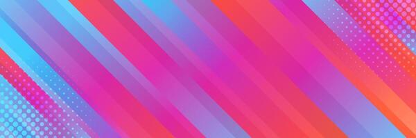 Colorful abstract dynamic banner background with halftones. Gradient diagonal stripes. Modern futuristic template vector