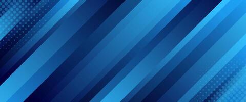 Dark blue abstract dynamic banner background with halftones. Gradient diagonal stripes. Modern futuristic template banner vector