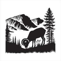 Bighorn Sheep Silhouette Overlooking Valley vector