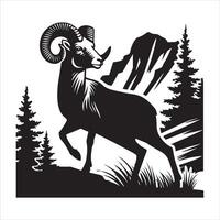 Silhouette of Bighorn Sheep Walking in the Wilderness vector
