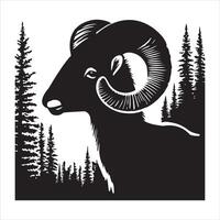 Black Bighorn Sheep Silhouette on Pure White Background Design vector