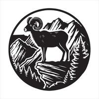 Bighorn Sheep Silhouette in Rugged Mountain Terrain vector