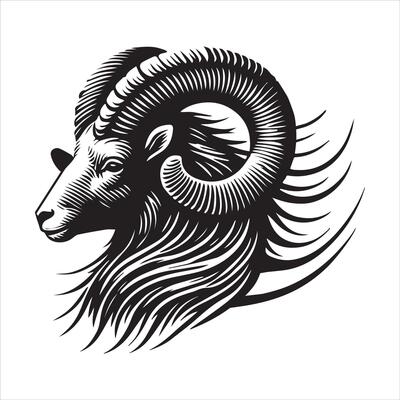 Minimalist Bighorn Sheep Silhouette Illustration in Black