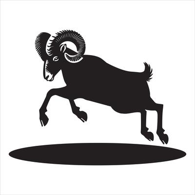 Monochrome Bighorn Sheep Silhouette in Black Illustration