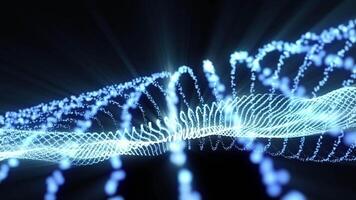 Abstract digital blue dynamic wave of particles. Cyber technology futuristic background video