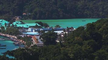 Aerial View of Phi Phi Island's Turquoise Waters and Coastal Activity video