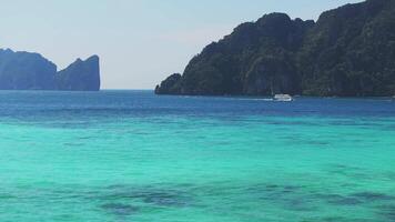 Aerial View of Phi Phi Islands with Limestone Cliffs and Longtail Boat video