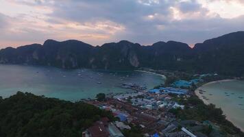 Aerial View of Phi Phi Island's Limestone Cliffs and Turquoise Waters video