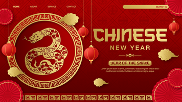 Chinese new year celebration template design for landing page with red gradient background psd