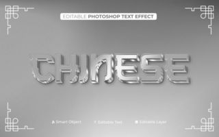3D Editable Chinese Text Effect In Chrome Style psd