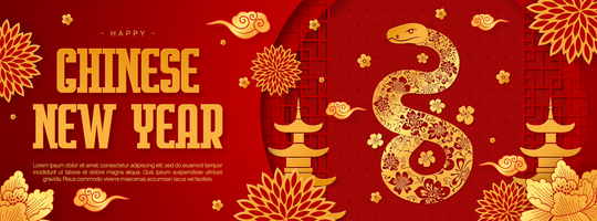 Chinese New Year Social Media Cover Template Red Background With Snake Element psd