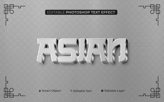 3D Editable Asian Text Effect in Chrome Style psd