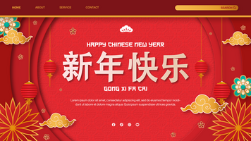 Happy Chinese New Year Gradient Red Background Landing Page Template Design psd