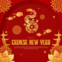 Chinese New Year Social Media Post Template Red Background With Snake Element psd