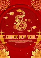Chinese New Year Poster Template Red Background With Snake Element psd