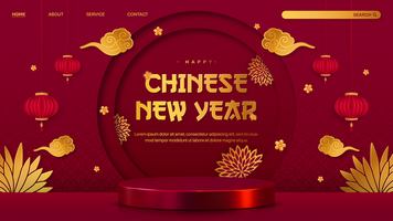 Gradient Happy Chinese New Year Landing Page Template Design With Product Display psd