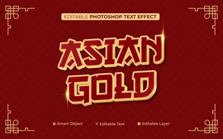 3D Editable Asian Gold Text Effect in Red Background psd