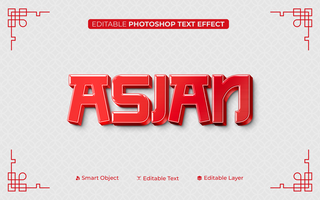 3D Editable Asian Text Effect in Gradient Red Style psd