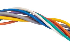 Multicolored twisted electrical wires isolated. photo