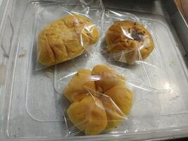 View of three different flavored breads that have been packed photo