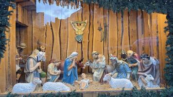 Wooden Frame Nativity Scene Diorama with Figurines photo