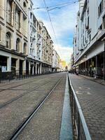 Tram tracks running through empty boulevard in Casablanca, Morocco photo