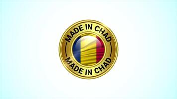 Made in Chad, golden badge with the national flag animation video