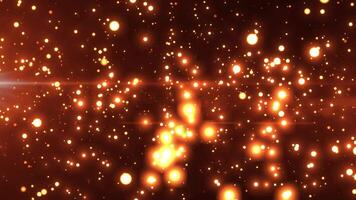 Abstract animation concept of golden glowing shiny particles. 4k loop bokeh background with light particles on a dark background. Animation footage with light leakage effect. video