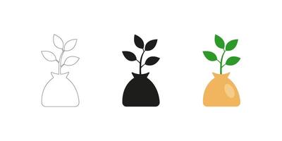Three Styles of Plant Illustration - Editable Stroke Outline, Silhouette, and Colorful Design Representation of Plant Growth vector