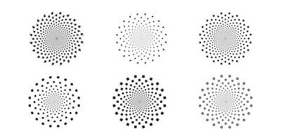 Set of dotted abstract shapes. Circular halftone patterns. Half tone design elements in geometric tech style for logo, banner, web page, print, poster, business cards. vector