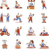 Collection of Flat Style Food Delivery Illustrations vector