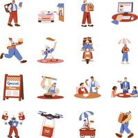 Set of Flat Style Restaurant Delivery Illustrations vector
