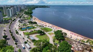 High Angle of Urban Beach in Manaus Amazonas Brazil. Point Ponte Negra. video
