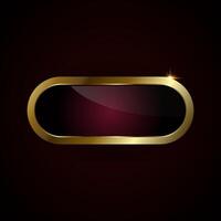 A luxury red plate button of ellipse shape with golden frame illustration. Realistic prmium red button on isolated background, website element, golden glossy label. vector