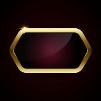 A luxury red plate button of Gold rectangle button isolated on gradient red background. Glossy red golden metallic shape. 3D realistic shiny icon vector