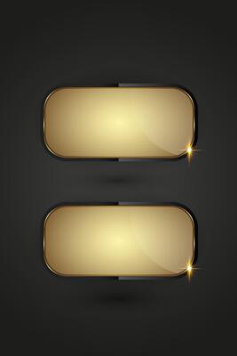 Two Black and gradient Luxury buttons infographic design. set of two gold buttons, options on isolated dark gradient background, a premium illustration.