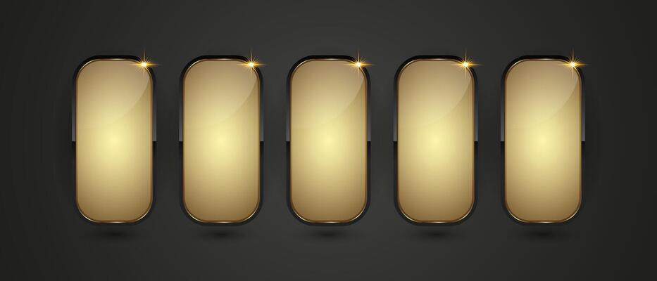 Group of five Black and gradient Luxury buttons infographic design. set of five gold and black buttons, options on isolated dark gradient background, a premium illustration