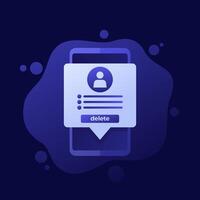 delete profile, erase account design with a phone vector