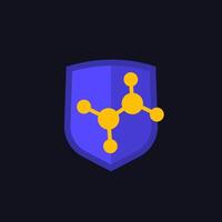 shield and molecule icon in flat design vector