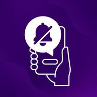 notifications off icon with a smart phone in hand, vector