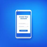 Create account form, ui design, mobile interface vector