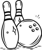 Bowling pins and ball icon in doodle style vector