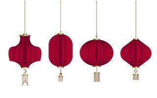 Red Chinese lanterns set on white background. Asian decorative element, Chinese new year design vector